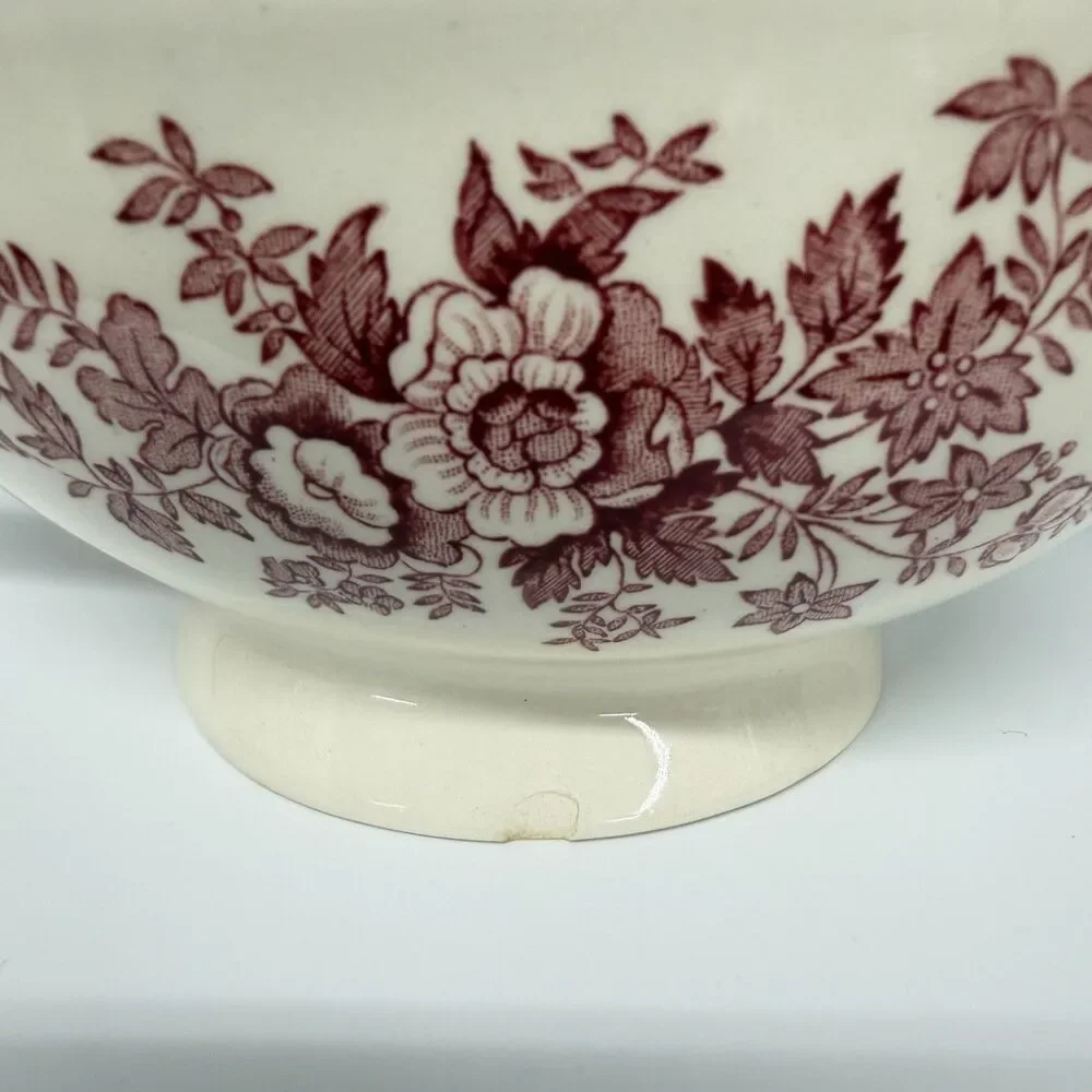Vtg Mason’s Stratford Pink Red Transferware Ironstone Gravy Boat England 8” READ
